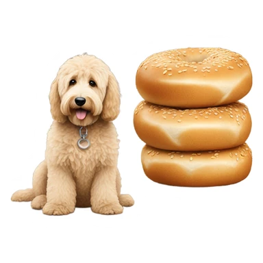 Golden doodle with a bagel sticker