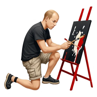 Jackson pollock the abstract artist leaning over to flick black white and red paint from a brush onto a canvas at his feet sticker