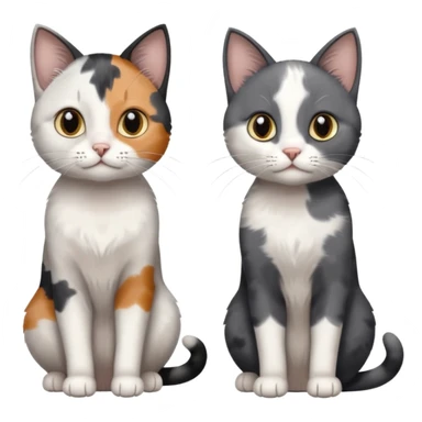 3 different coloured small cats including a dark grey and white, and a patchy calico and a completely solid dark grey with only white paws sticker