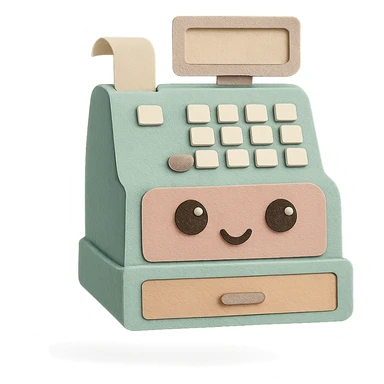 vintage cash register, full body, cute eyes, soft pastel tones sticker