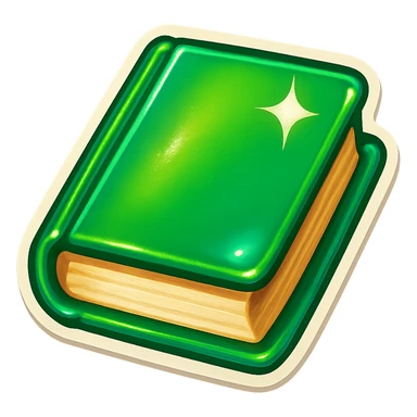 A green book in retro stickers style, with a vintage design and bright colors sticker