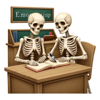 two skeletons sitting on the desk and writing something in their books sticker