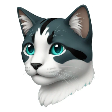 cat with black fur teal stripes and and a teal star on it's neck. it also has a teal nose and blue eyes sticker