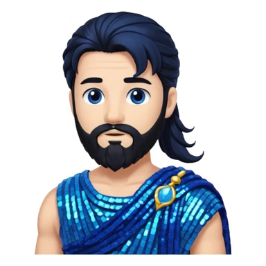 Neptune from Roman Deities with long black hair and beard, blue sequin toga sticker