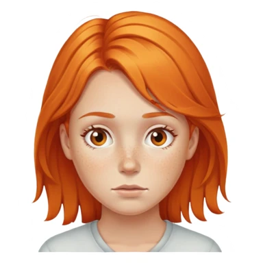Orange hair girl, freckles, not smiling, tired sticker
