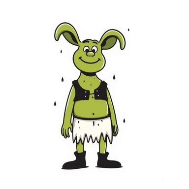 Shrek as a hand-drawn doodle, green ogre, big ears, simple lines, playful expression sticker
