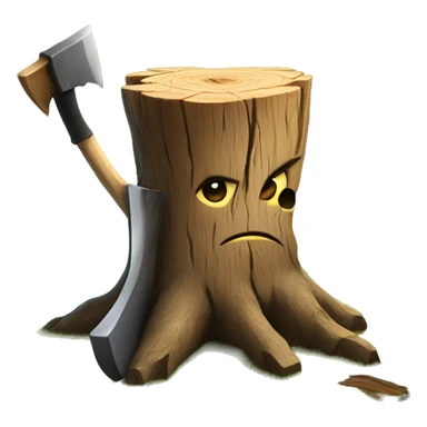 Tree stump with an axe cleaved in the top of the stump  sticker