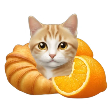 Chaton mange un croissant et une orange sticker