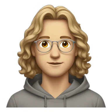 young white guy with medium long wavy hair and a fade in light brown color and rounded silver glasses with a grey hoodie on sticker