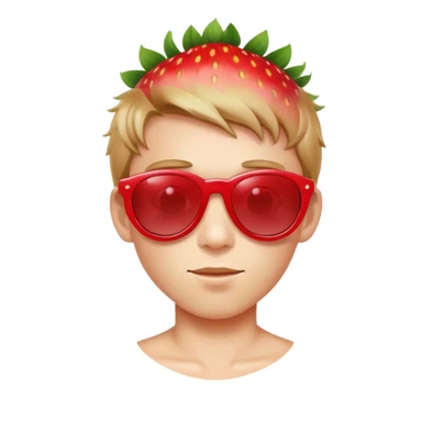 Strawberry boy wearing sunglasses with +100 aura sticker