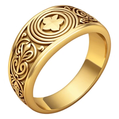A gold ring with an intricate, elegant engraved design, smooth polished finish sticker