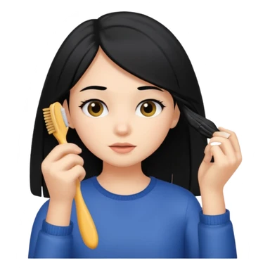 A girl with black hair brushing her hair sticker