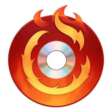 A minimalist CD disc with a subtle fire design, red flames. sticker
