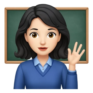female teacher with black wavy hair, no glasses, teaching and talking sticker