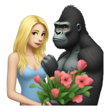 Bad boy looking Gorilla giving flowers to a blonde girl sticker