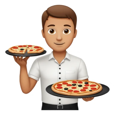 A waiter serving pizza sticker