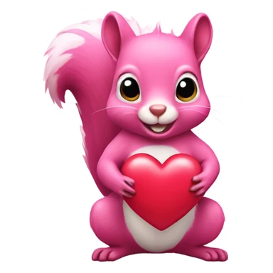 pink squirrel holding a heart sticker