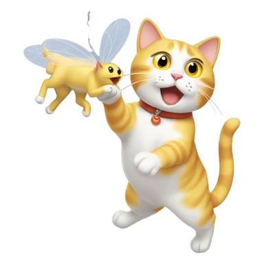 Yellow and white cat catching a fly sticker