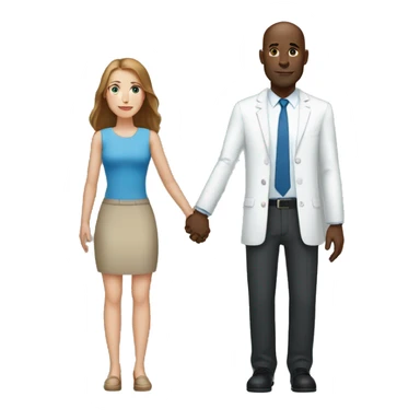 Tall bald black man holding hands with a white woman with long brown-hair and blue eyes sticker