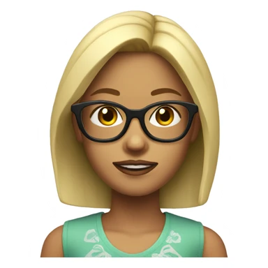 a blonde girl with glasses with a sims symbol above head sticker