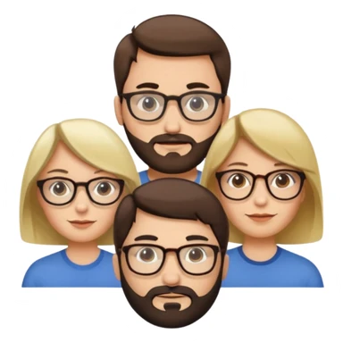Four people including a man with hair and glasses, a man with a beard and no glasses, a woman with long brown hair and no glasses and a woman with a blonde bob and no glasses sticker