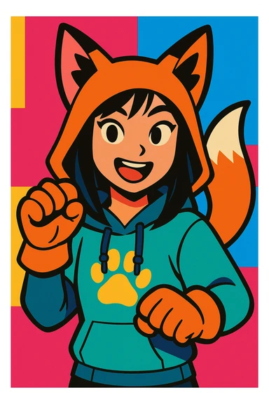 Asian girl wearing therian gear, expressive, modern, vibrant colors sticker