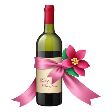 a ribbon decoration and flower decoration on a wine bottle sticker