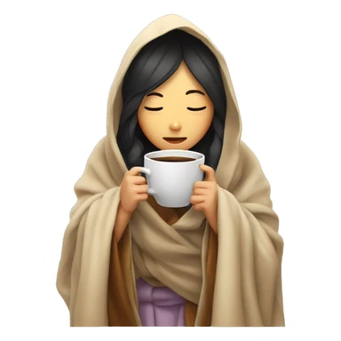 asian girl inside a blanket sipping coffee eyes closed sticker