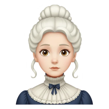 Victorian woman with white coiffed hair, modest turtleneck Victorian dress, and an awestruck expression sticker