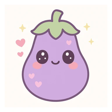 cute eggplant character, soft colors, adorable expression, kawaii style sticker