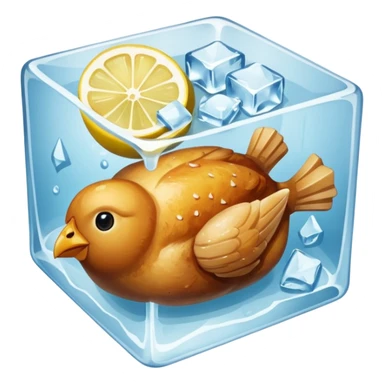 baked chicken with lemon wedges on a large platter, inside a large ice cube sticker