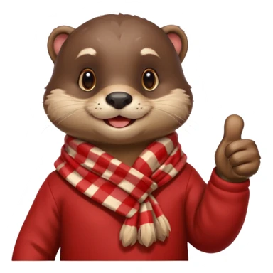 a cute otter smiling and giving thumbs up, wearing red Checkered Triangle scarf sticker