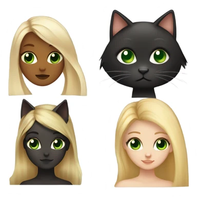 A girl with light green eyes, long blonde hair with brown roots, a black cat with green eyes on lying on her right shoulder, and a tortoiseshell cat on her left shoulder sticker