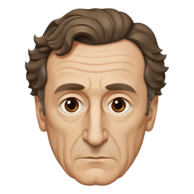 Maurice Merleau-Ponty as an emoji, serious expression, distinctive wavy hair, big nose, long face, big forehead, minimalist, philosophical, iOS emoji style sticker
