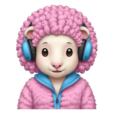 blue curly haired sheep with headphone and pinkcostumes  sticker