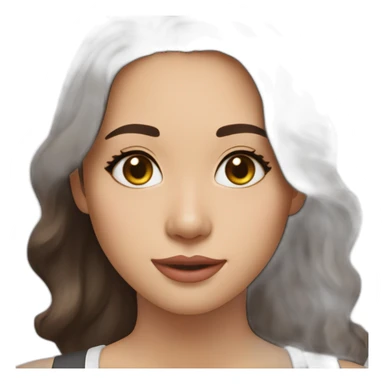 create an emoji of myself 30 year old female half asian brown hair and hazel eyes collar bone length wavy hair with a middle part with little gold earrings sticker