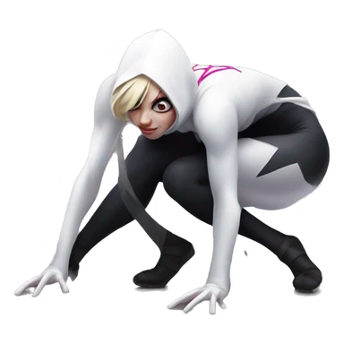 realistic spider gwen squatting on the ground with a transparent background sticker