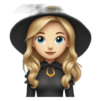 girl with witch hat with dark blond hair with cat ears with light blue eyes sticker