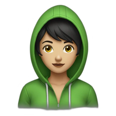 Girl-with-black-short-black-hair-and-green-hoodie sticker