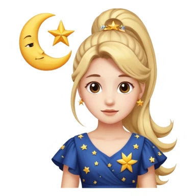 ponytailed girl, sun, moon, star sticker