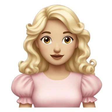 Blonde, pale girl with bangs and long, curly hair and a pastel pink puff sleeve dress sticker