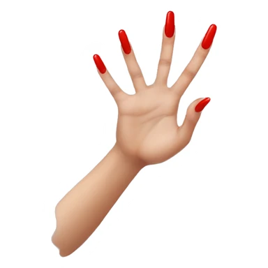 woman hand pointing index finger, red nail varnish. top of the hand is showing sticker