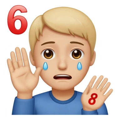 MAke me an emoji of someone crying and holding up the number 67 sticker