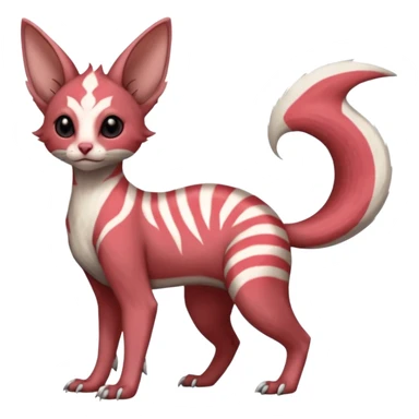 Minccino-Lykoi-Emolga-Sphynx--Zangoose-fusion-hybrid-animal-Fakémon-creature, full body, thin long sleek scaly tail, intricate markings sticker