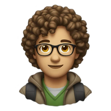 nerd, glasses, curly brown hair sticker