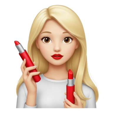 a girl with blonde long hair is holding lipstick on her hand  sticker