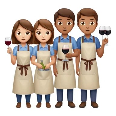 Make a photo of 5 project managers!, specifically 3 girls! with brown hair and 2 boys!, that are making project for improvement of the winery! sticker