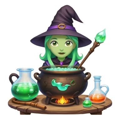 green witch cooking potion sticker