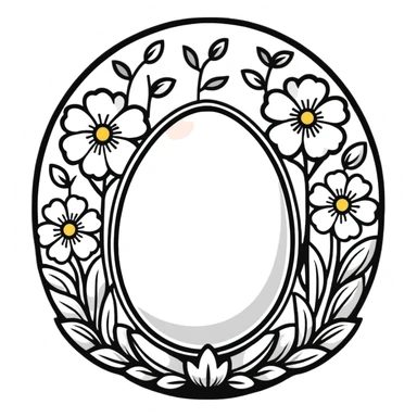 A white egg surrounded by spring flowers and floral designs sticker