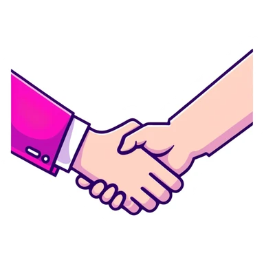 handshake, transparent glass with bright pink gradient from #FF335F to #FF99AA, soft glow and shadows, minimalistic sticker